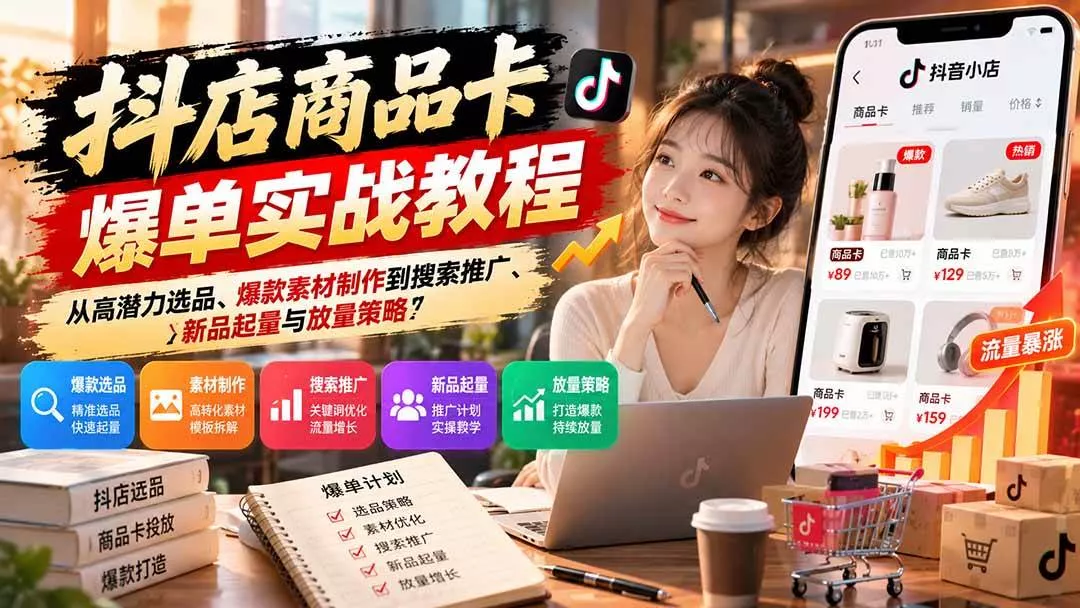 （21148期）抖店商品卡爆单实战教程：从高潜力选品、爆款素材制作到搜索推广、新品起量与放量策略_抖汇吧