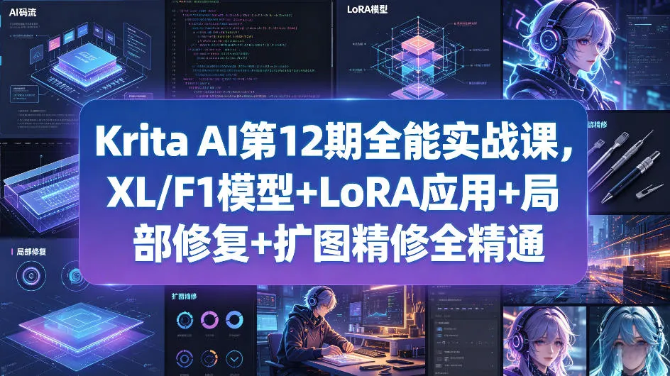 Krita AI第12期全能实战课，XL/F1模型+LoRA应用+局部修复+扩图精修全精通_抖汇吧