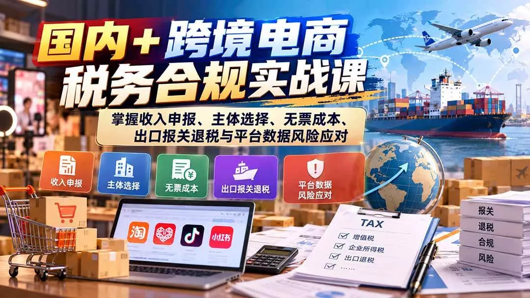（20686期）国内+跨境电商税务合规实战课：掌握收入申报、主体选择、无票成本、出口报关退税与平台数据风险应对_抖汇吧