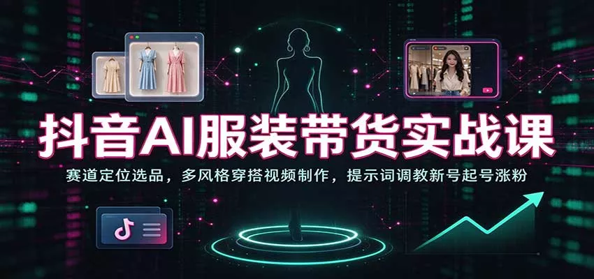 抖音AI服装带货实战课：赛道定位选品，多风格穿搭视频制作，提示词调教新号起号涨粉_抖汇吧