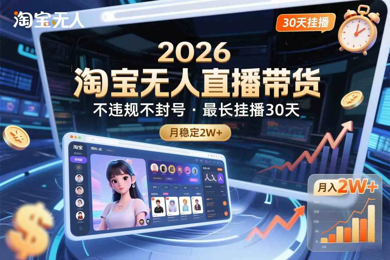 2026淘宝无人直播带货，不违规不封号，最长挂播30天，月稳定2W+_抖汇吧