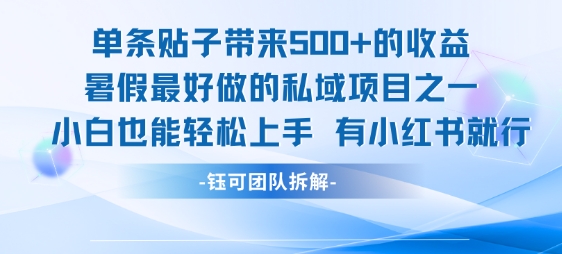 单条贴子带来5张的收益，暑假最好做的私域项目之一，小白也能轻松上手，有小红书就行_抖汇吧