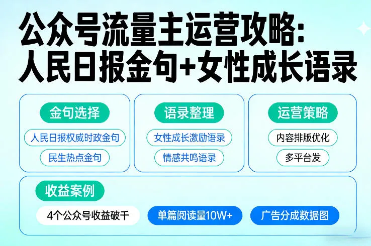 利用人民日报金句+女性成长语录做公众号流量主，4个公众号收益破千_抖汇吧