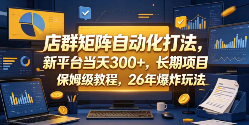 店群矩阵自动化打法，新平台当天300+，长期项目，保姆级教程，26年爆炸玩法【揭秘】_抖汇吧