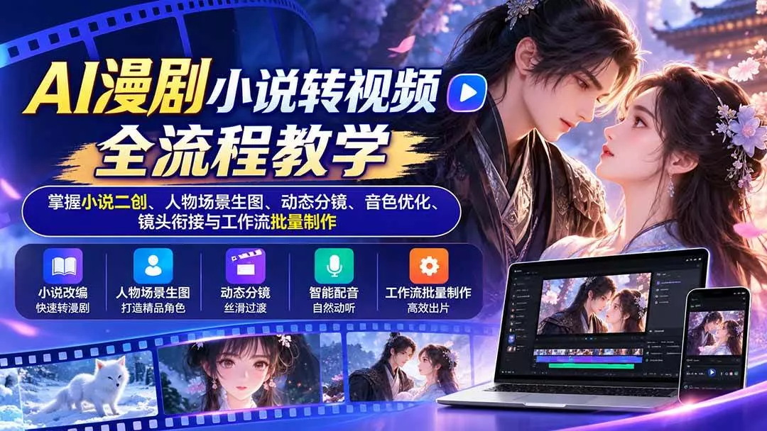 （20880期）AI漫剧小说转视频全流程教学：掌握小说二创、人物场景生图、动态分镜、音色优化、镜头衔接与工作流批量制作_抖汇吧