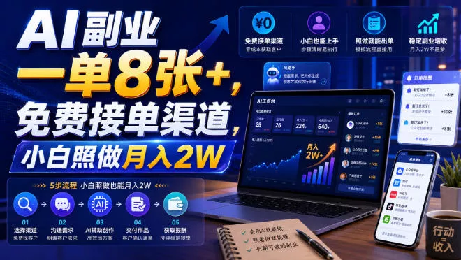 AI副业一单8张+，免费接单渠道，小白照做月入2W【揭秘】_抖汇吧