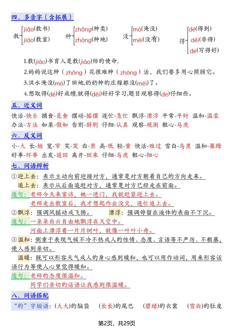 新二上语文1-8单元高频考点总结单（十二个考点归纳）29页_抖汇吧