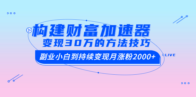 构建财富加速器，副业小白到持续变现月涨粉2000+，变现30万的方法技巧_抖汇吧
