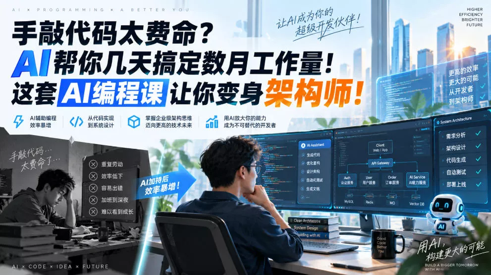 手敲代码太费命？AI帮你几天搞定数月工作量！这套AI编程课让你变身架构师！【原创双语字幕】_抖汇吧