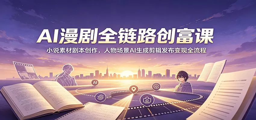 AI漫剧全链路创富课：小说素材剧本创作，人物场景AI生成剪辑发布变现全流程_抖汇吧