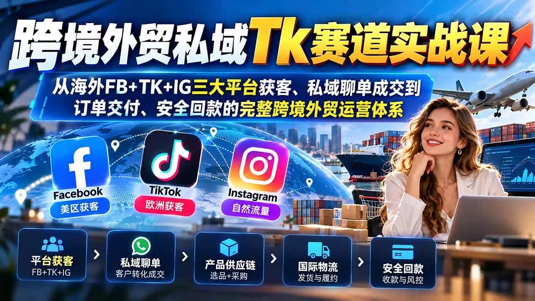 （20894期）跨境外贸私域Tk赛道实战课：从海外FB+TK+IG三大平台获客、私域聊单成交到订单交付、安全回款的完整跨境外贸运营体系_抖汇吧