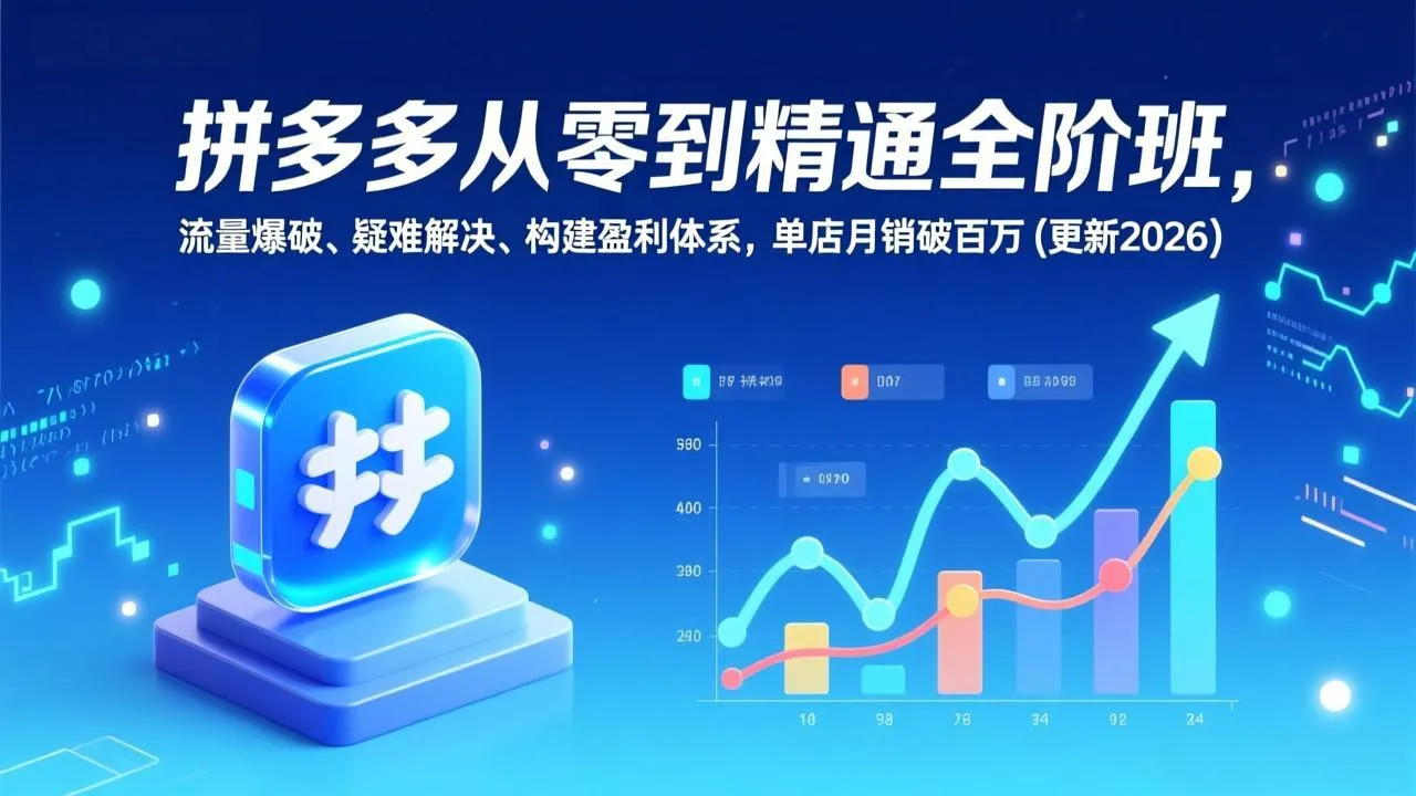 拼多多从零到精通全阶班，流量爆破、疑难解决，构建盈利体系，单店月销破百万(更新2026_抖汇吧