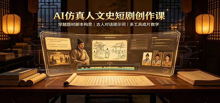 AI仿真人文史短剧创作课：穿越题材脚本构思，古人对话提示词，多工具成片教学_抖汇吧