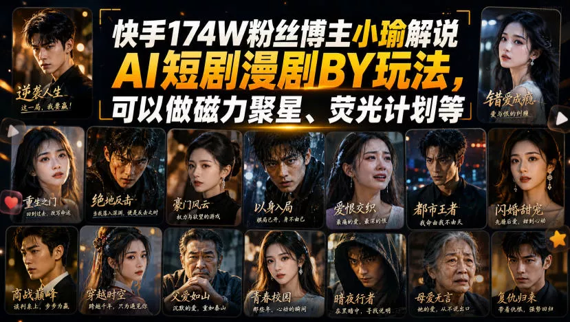 快手174W粉丝博主小瑜解说AI短剧漫剧搬运玩法，可以做磁力聚星、荧光计划等_抖汇吧