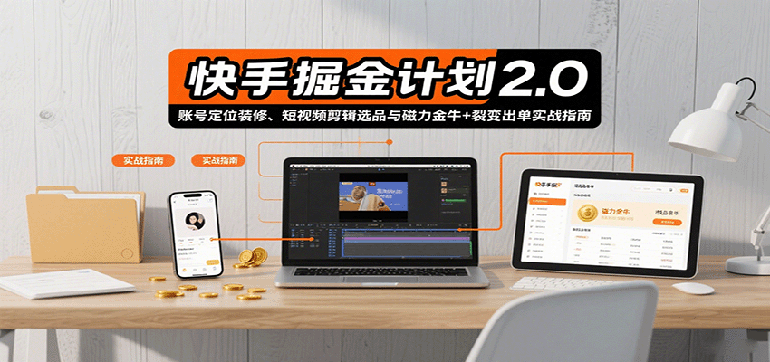 快手掘金计划2.0，账号定位装修、短视频剪辑选品与磁力金牛+裂变出单实战指南_抖汇吧