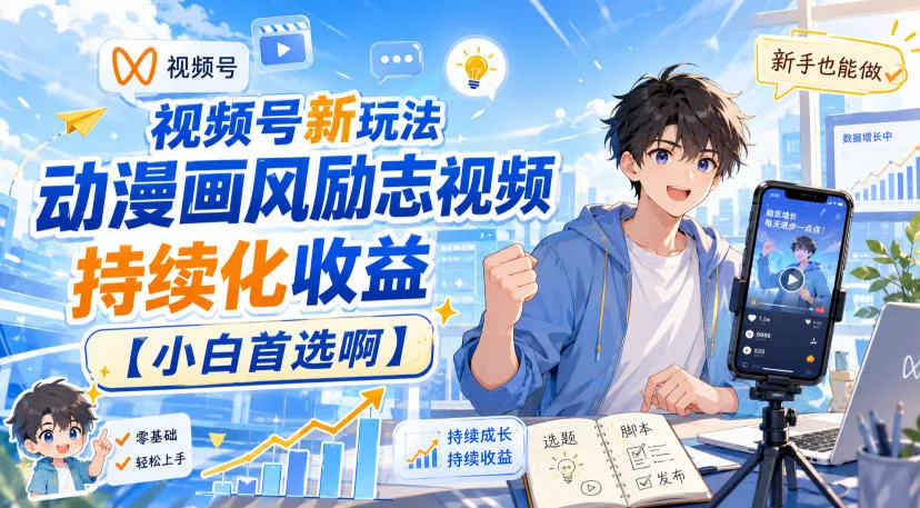 视频号新玩法动漫画风励志视频，持续化收益【小白首选啊】_抖汇吧