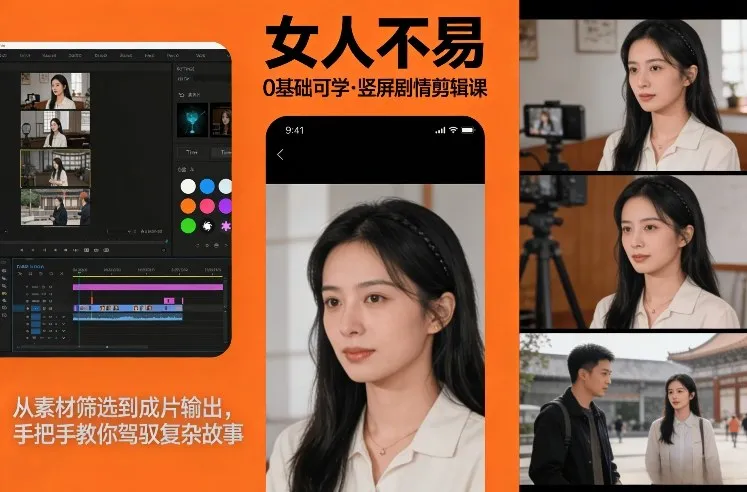 0基础可学！《女人不易》竖屏剧情剪辑课，从素材筛选到成片输出，手把手教你驾驭复杂故事_抖汇吧