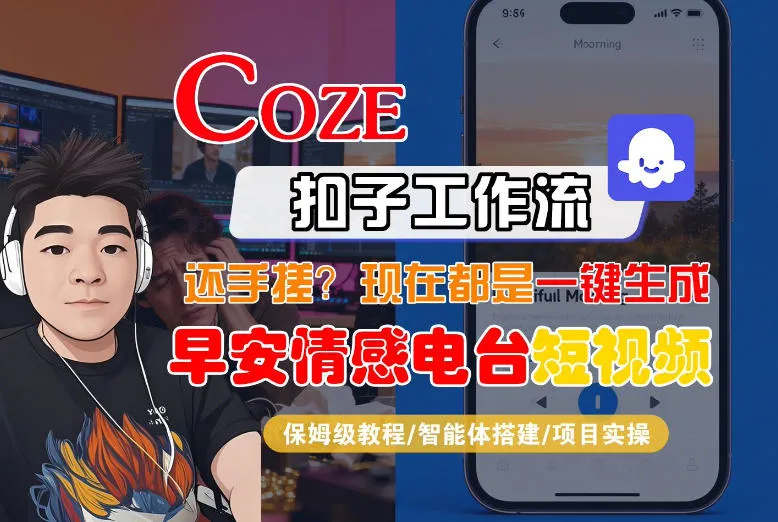 【Coze工作流搭建实操教程】【coze】早安情感电台日签视频还在手动做？用扣子工作流自动生成，省时90%_抖汇吧