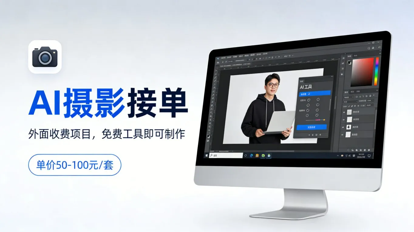 外面收费项目，AI摄影接单，免费工具就可以做，单价50-100一套_抖汇吧