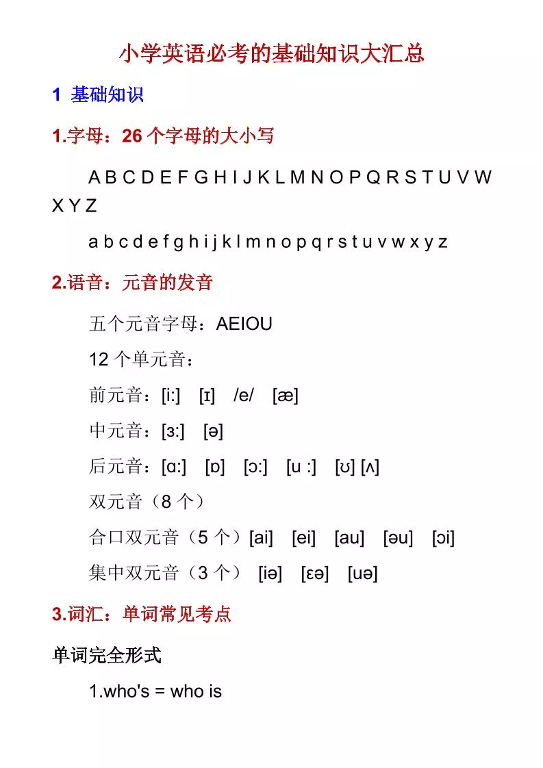 六年级下英语必考基础知识大汇总