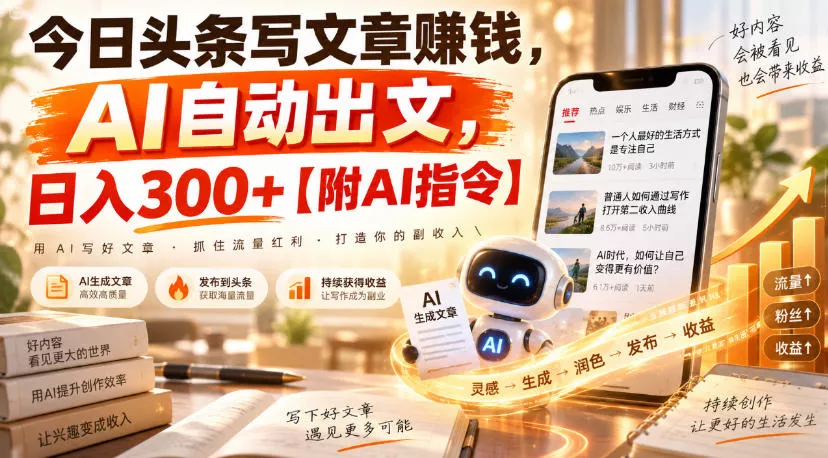今日头条写文章賺钱,AI自动出文,日入300+【附AI指令】