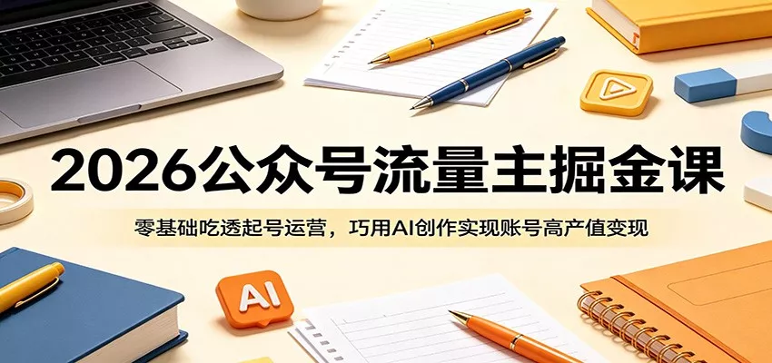 2026公众号流量主掘金课：零基础吃透起号运营，巧用AI创作实现账号高产值变现_抖汇吧