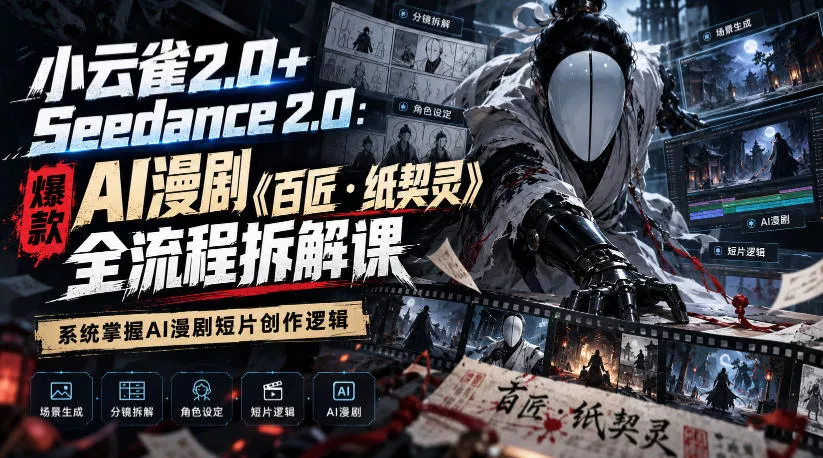 小云雀2.0+Seedance 2.0：爆款AI漫剧《百匠・纸契灵》全流程拆解课，系统掌握AI漫剧短片创作逻辑_抖汇吧