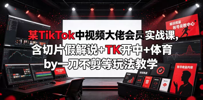 某TikTok中视频大佬会员实战课，含切片假解说+TK开中+体育by一刀不剪等玩法教学_抖汇吧