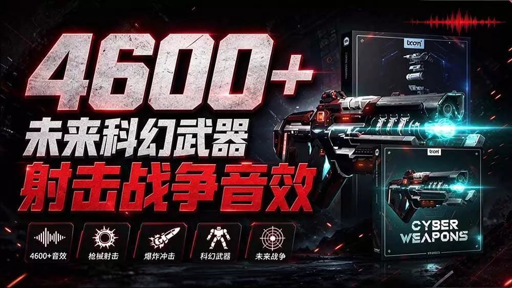 （20696期）顶级音效合集！4600+种未来科幻武器开枪射击战斗音效素材合集，全部中文汉化 Boom Library – Cyber W_抖汇吧