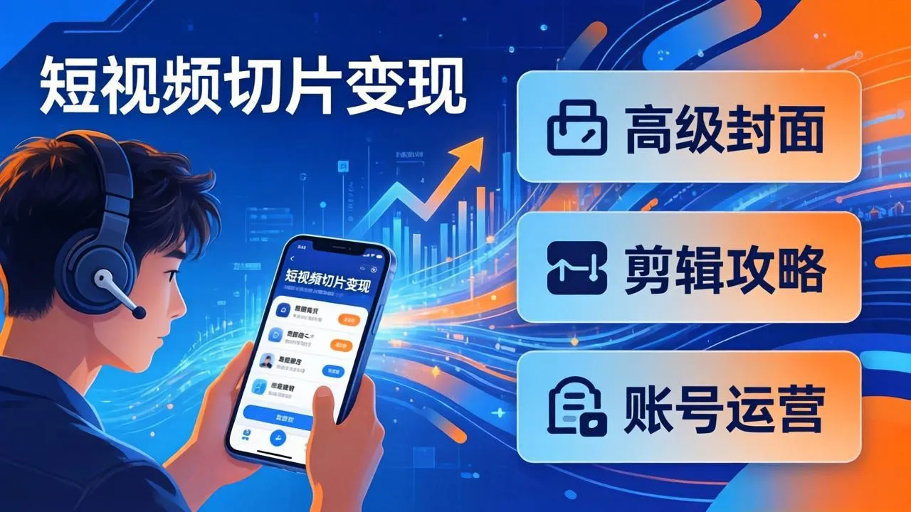 短视频切片变现速成班2.0：高级封面+剪辑攻略+账号运营，0基础小白快速入局副业_抖汇吧
