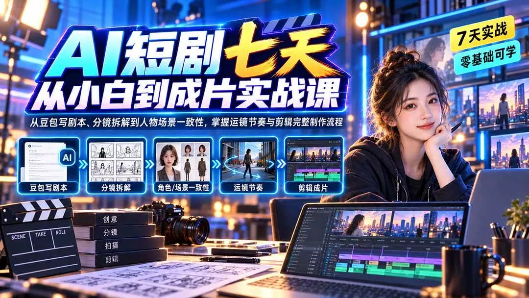 （20329期）AI短剧七天从小白到成片实战课：从豆包写剧本、分镜拆解到人物场景一致性，掌握运镜节奏与剪辑完整制作流程_抖汇吧