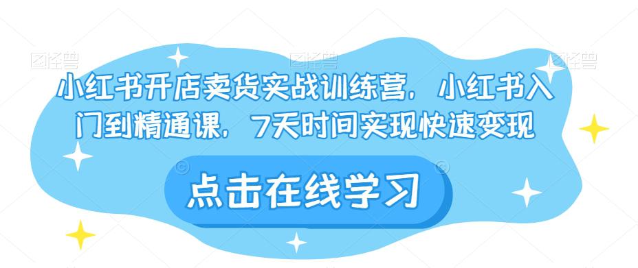 小红书开店卖货实战训练营，小红书入门到精通课，7天时间实现快速变现_抖汇吧