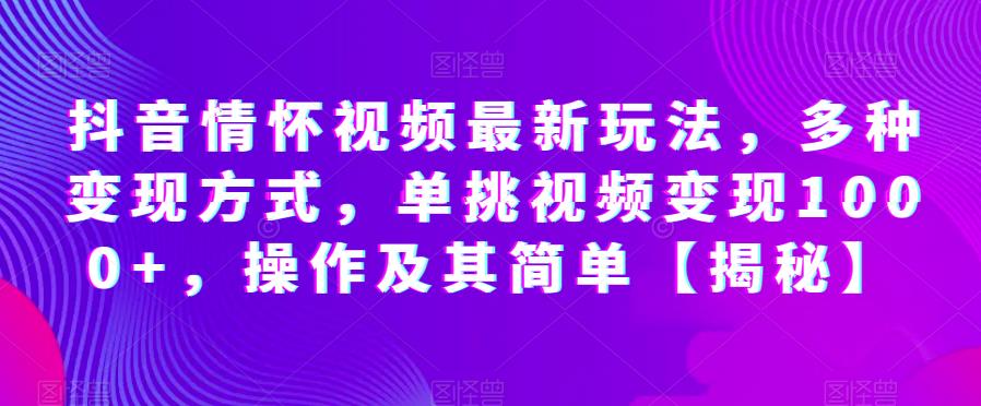 抖音情怀视频最新玩法，多种变现方式，单挑视频变现1000+，操作及其简单【揭秘】_抖汇吧