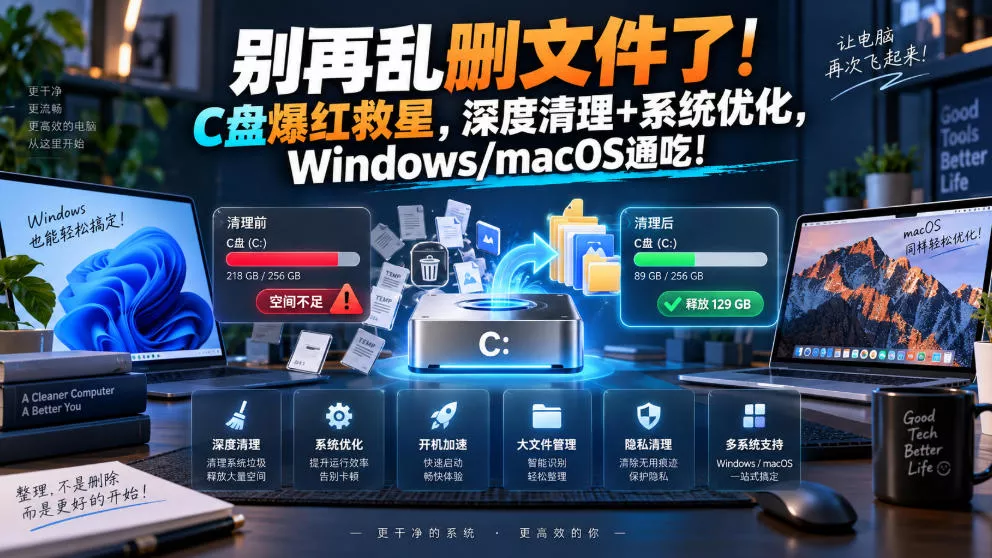 别再乱删文件了！C盘爆红救星，深度清理+系统优化，Windows/macOS通吃！_抖汇吧