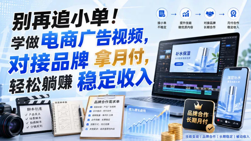 别再追小单!学做电商广告视频,对接品牌拿月付,轻松躺賺稳定收入【原创双语字幕】