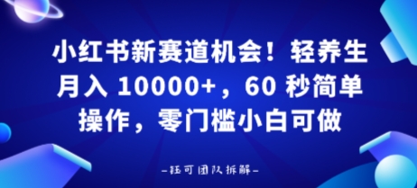 小红书新赛道机会，轻养生月入 1w，60 秒简单操作，带货接广都可以，零门槛小白可做_抖汇吧