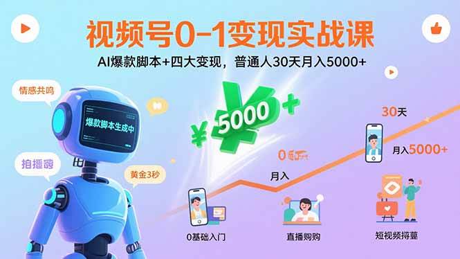 （15917期）视频号0-1变现实战课：AI爆款脚本+四大变现，普通人30天月入5000+_抖汇吧