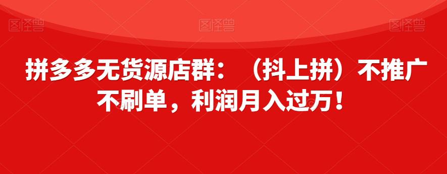 拼多多无货源店群：轻松月入过万，零推广零刷单！_抖汇吧
