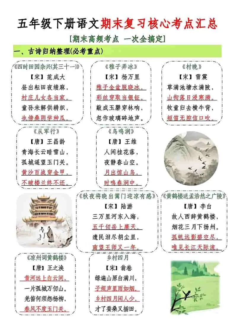 五年级下语文期末复习核心考点汇总