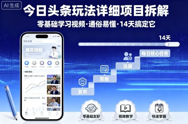 今日头条玩法详细项目拆解，零基础学习视频 通俗易懂 14天搞定它_抖汇吧