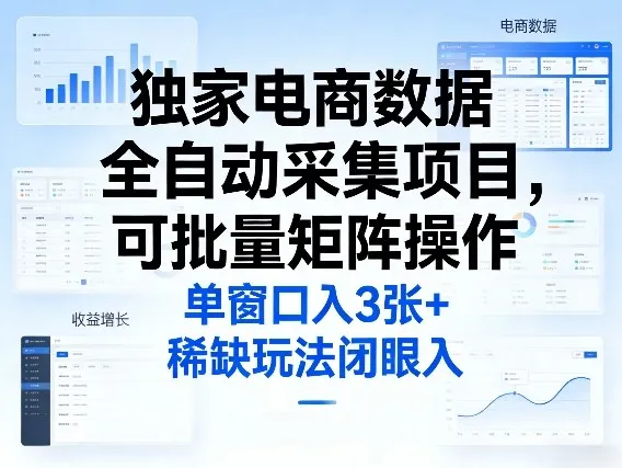 独家电商数据全自动采集项目，可批量矩阵操作，单窗口日入3张+，稀缺玩法闭眼入【揭秘】_抖汇吧