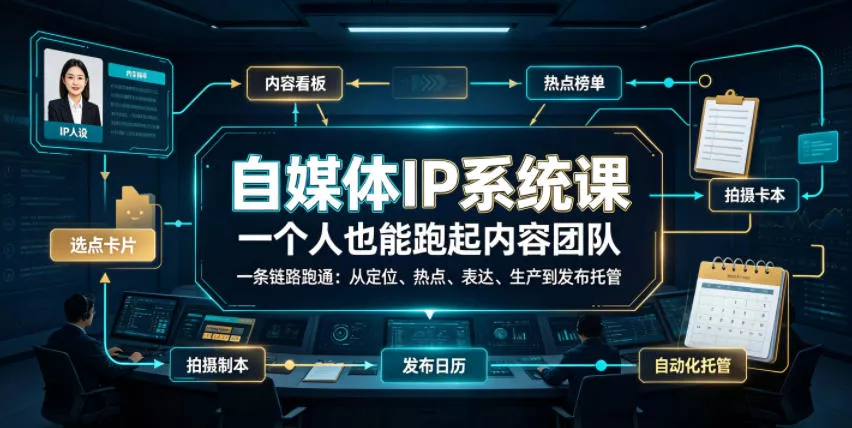 自媒体IP系统课,一个人也能跑起内容团队,一条链路跑通,从定位、热点、表达、生产到发布托管