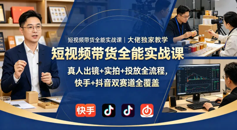 短视频带货全能实战课｜大佬独家教学，真人出镜+实拍+投放全流程，快手+抖音双赛道全覆盖_抖汇吧