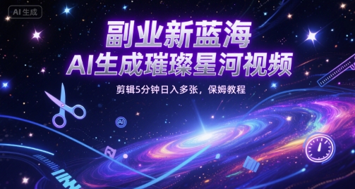 副业新蓝海，AI生成璀璨星河视频，剪辑5分钟日入多张，保姆教程_抖汇吧