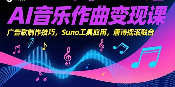 （15370期）AI音乐作曲变现课，广告歌制作技巧，Suno工具应用，唐诗摇滚融合_抖汇吧
