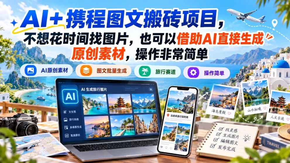 AI+携程图文搬砖项目，不想花时间找图片，也可以借助AI直接生成原创素材，操作非常简单_抖汇吧