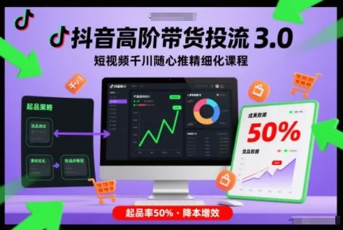 抖音高阶带货投流3.0，短视频千川随心推精细化课程，起品率50%_抖汇吧