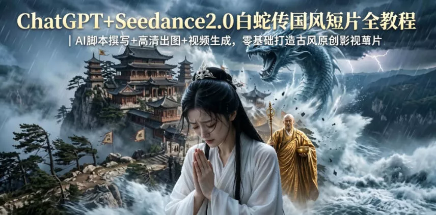 ChatGPT+Seedance2.0白蛇传国风短片全教程|AI脚本撰写+高清出图+视频生成,零基础打造古风原创影视短片