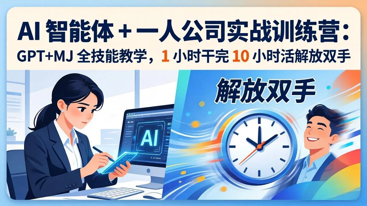 AI 智能体 + 一人公司实战训练营：GPT+MJ 全技能教学，1 小时干完 10 小时活解放双手_抖汇吧