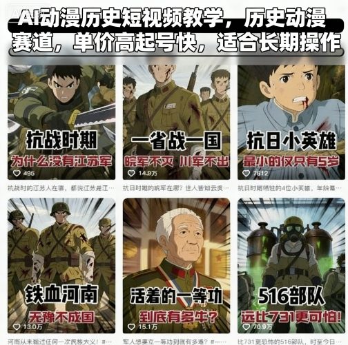 AI动漫历史短视频教学，历史动漫赛道，单价高起号快，适合长期操作_抖汇吧
